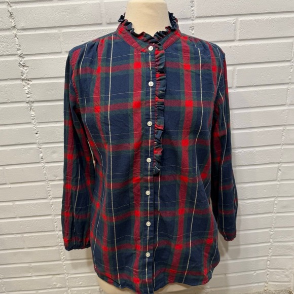 Trovata Birds of Paradis Tartan Plaid Michelle Button Down Shirt Ruffle Lrg Xmas - Picture 4 of 14